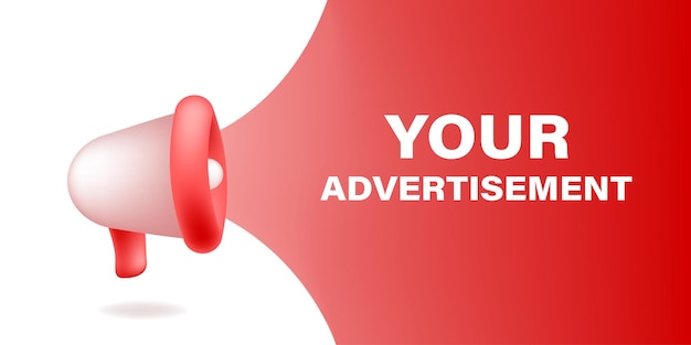 Plantilla de vector de anuncio de forma 3d de megáfono Fondo de publicidad de altavoz