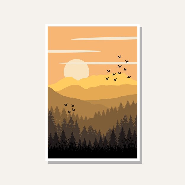 plantilla de vector de arte de paisaje. ilustración de impresión gráfica de fondo abstracto plano en color apagado.