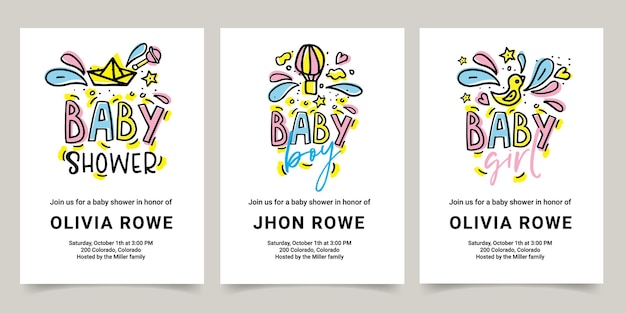 Plantilla de vector de Baby Shower para niña o niño