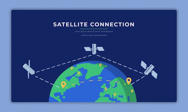 Plantilla de vector de banner plano de conexión por satélite