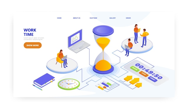 Plantilla de vector de banner de sitio web de diseño de página de destino de tiempo de trabajo Gestión eficaz del tiempo