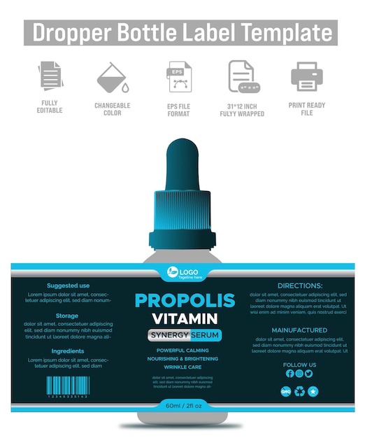Plantilla de vector de botella de vitamina 3d para el propóliso