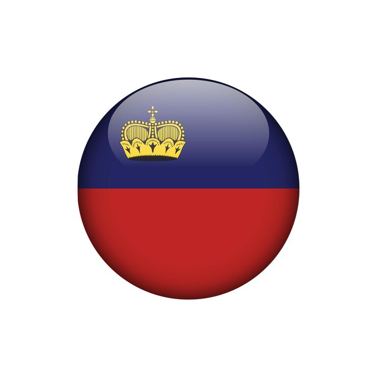 Vector plantilla de vector de botón de círculo de bandera de liechtenstein