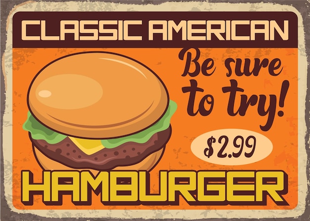 Vector plantilla de vector de cartel de promoción de anuncio de restaurante de comida rápida de hamburguesa