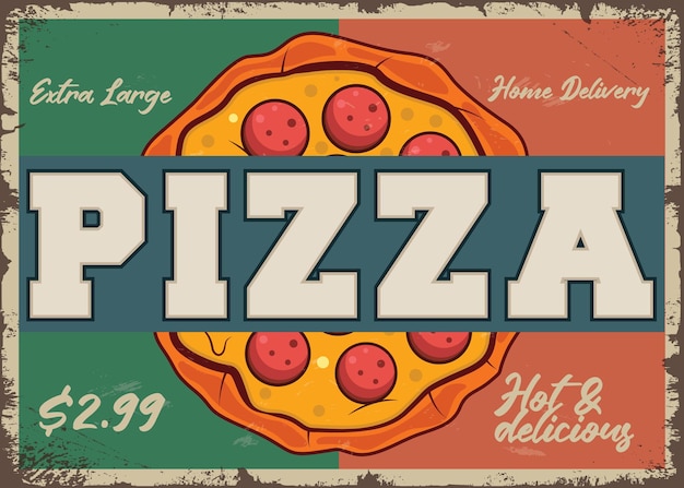 Plantilla de vector de cartel retro de promoción de publicidad de comida rápida de pizza