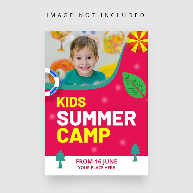 Plantilla de vector de cartel de temporada de diseño de volante de campamento de verano para niños