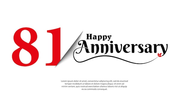 Plantilla de vector de celebración de 81 aniversario con rojo y negro sobre fondo blanco diseño abstracto