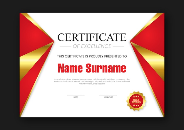 Plantilla de vector de certificado de excelencia
