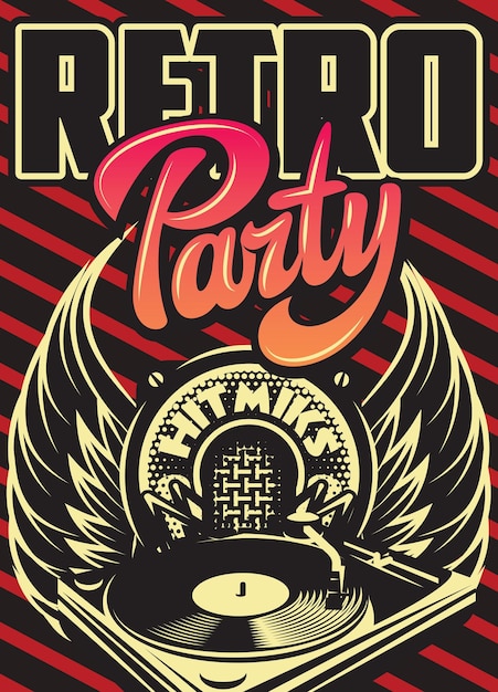plantilla de vector de color para el cartel publicitario de la fiesta retro