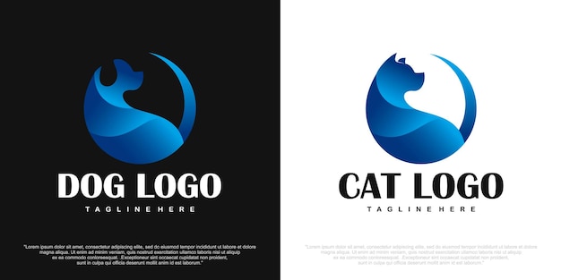 Plantilla de vector de conjunto de iconos de logotipo de perro y gato de tienda de mascotas
