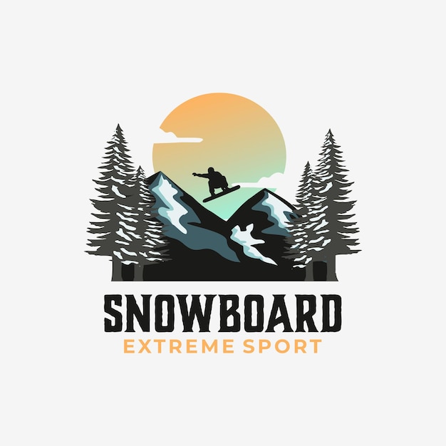 Plantilla de vector de deporte de invierno de snowboard de esquí. ilustración de símbolo de aventura al aire libre extrema.