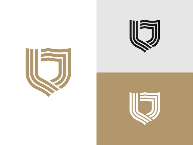 Plantilla de vector de diseño de arte de línea de logotipo de escudo dorado