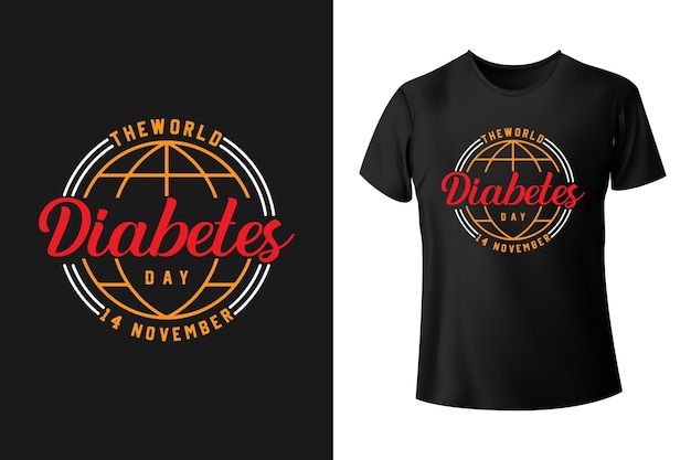 Plantilla de vector de diseño de camiseta de día de diabetes simple y profesional