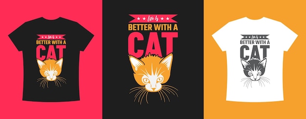 Plantilla de vector de diseño de camiseta de gato de tipografía premium eps