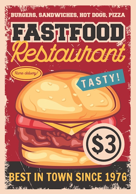 Plantilla de vector de diseño de cartel de promoción de restaurante de comida rápida