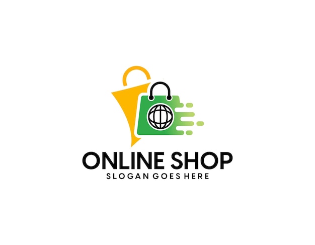 plantilla de vector de diseño de conjunto de colección de marca de palabra de logotipo de compras en línea