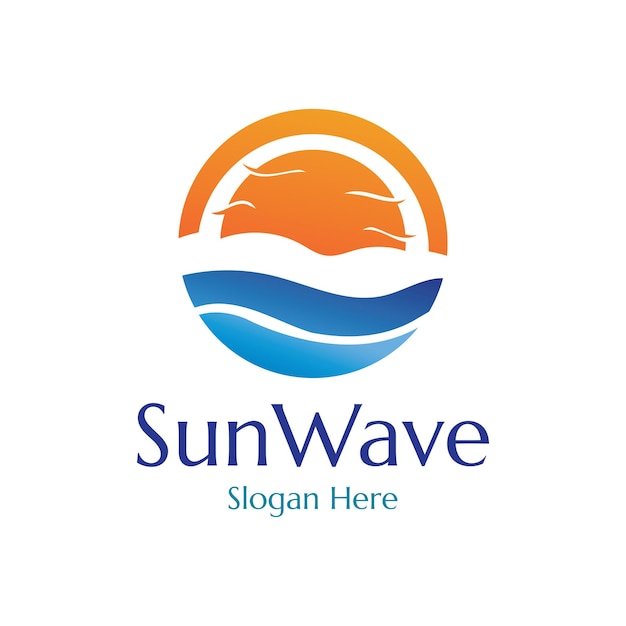 Plantilla de vector de diseño de ilustración de sol y olas