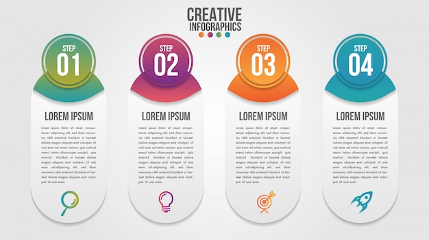 Plantilla de vector de diseño de línea de tiempo moderna de infografía para empresas con 4 pasos u opciones