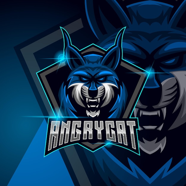 Plantilla de vector de diseño de logotipo angry cat esport