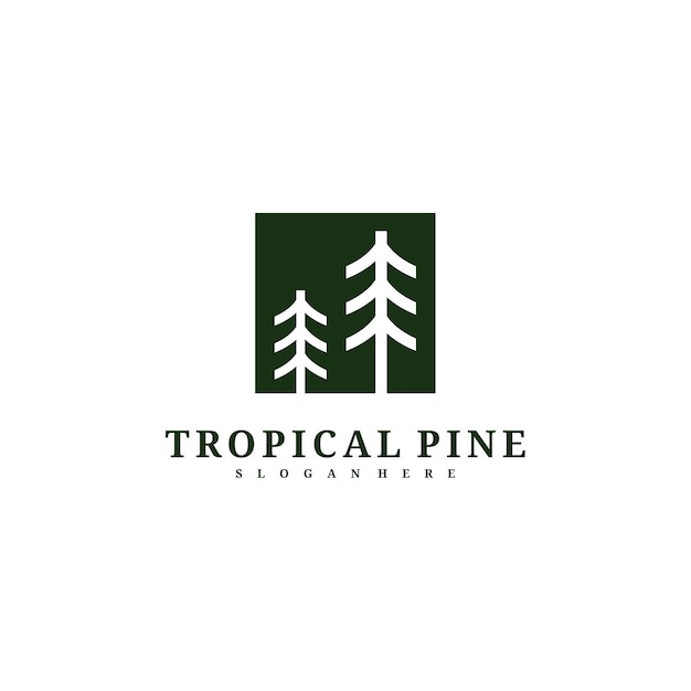 Plantilla de vector de diseño de logotipo de árbol de pino Ilustración de conceptos de logotipo de bosque tropical