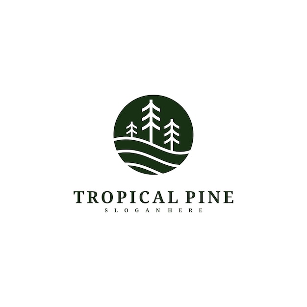 Plantilla de vector de diseño de logotipo de árbol de pino Ilustración de conceptos de logotipo de bosque tropical
