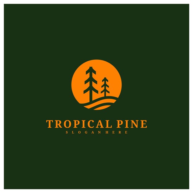 Plantilla de vector de diseño de logotipo de árbol de pino Ilustración de conceptos de logotipo de bosque tropical