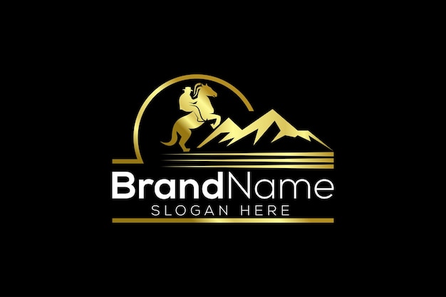 Plantilla de vector de diseño de logotipo de caballo y colina de moda y profesional