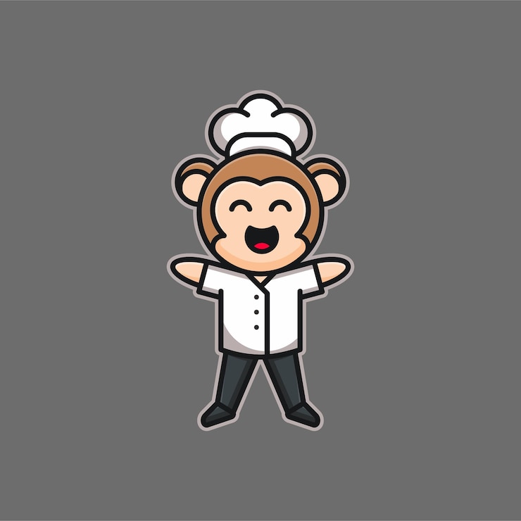 Vector plantilla de vector de diseño de logotipo de chef mono cocinero feliz