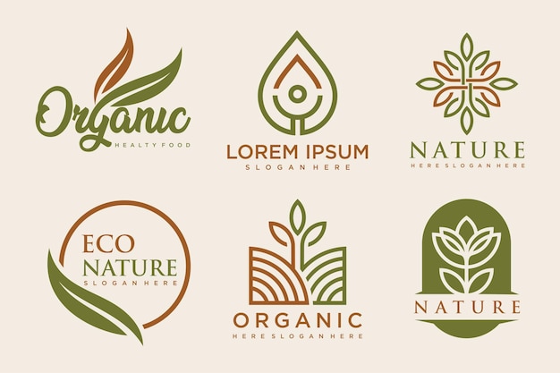 Plantilla de vector de diseño de logotipo de conjunto de iconos de productos naturales