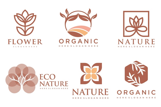 Plantilla de vector de diseño de logotipo de conjunto de iconos de productos naturales