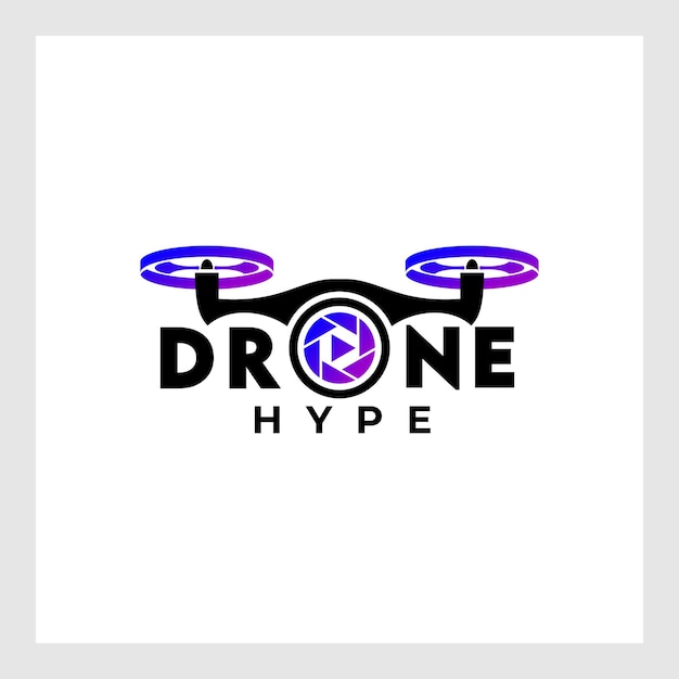 Plantilla de vector de diseño de logotipo de drone, cámara de lente colorida