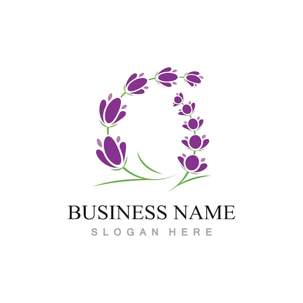 Plantilla de vector de diseño de logotipo de flor de lavanda fresca