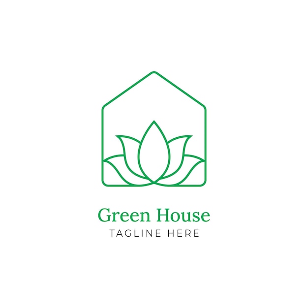 Plantilla de vector de diseño de logotipo de flor de loto de hoja de casa verde