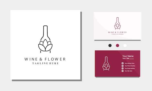 plantilla de vector de diseño de logotipo de flor de uva de botella de vino
