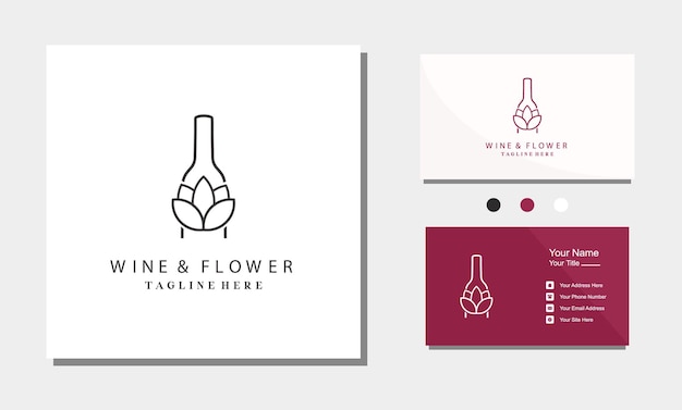 Plantilla de vector de diseño de logotipo de flor de uva de botella de vino