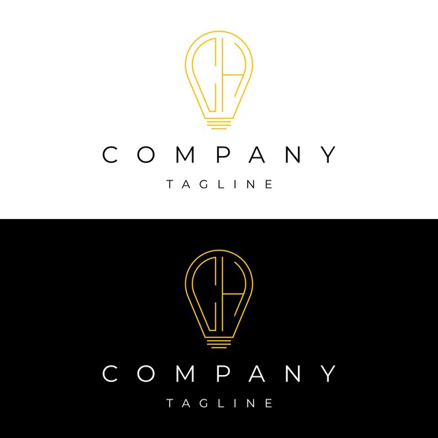 Plantilla de vector de diseño de logotipo de icono de bombilla de solución de lámpara inicial de letra CH