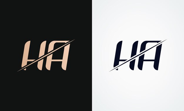Plantilla de vector de diseño de logotipo de letra Ha Diseño de logotipo de letra Ha en oro y negro