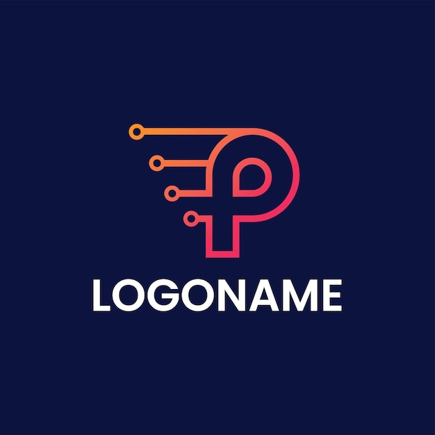 Plantilla de vector de diseño de logotipo letra P Tecnolog Vector Gratis. Icono del concepto de logotipo empresarial