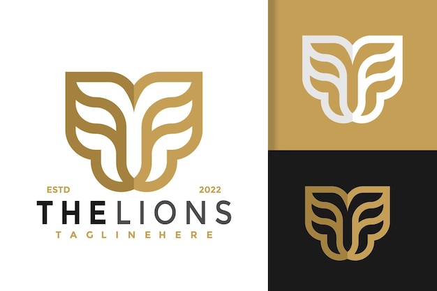 Plantilla de vector de diseño de logotipo moderno de línea de cara de león dorado