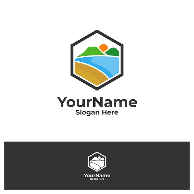 Plantilla de vector de diseño de logotipo de montaña con vistas al mar Ilustración de conceptos de logotipo de montaña y mar