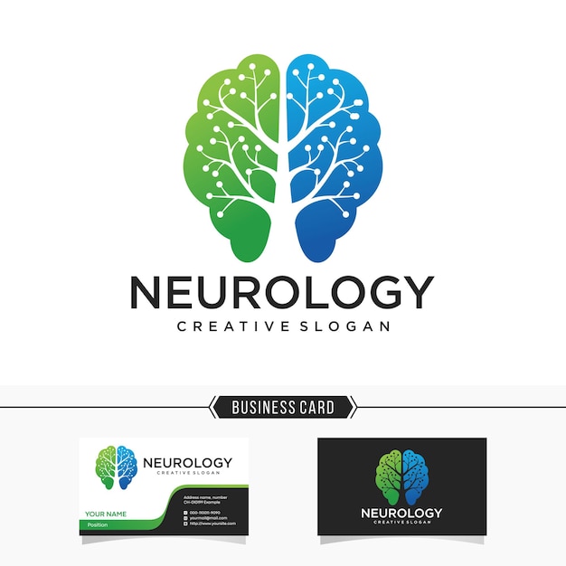 Plantilla de vector de diseño de logotipo de neurología y tarjeta de visita