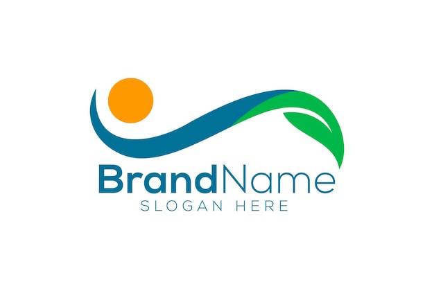 Plantilla de vector de diseño de logotipo de onda y hoja profesional de moda