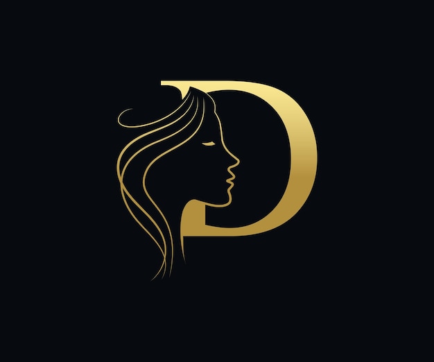Plantilla de vector de diseño de logotipo de peluquería de cara de belleza de letra d