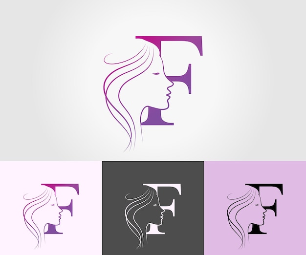 Plantilla de vector de diseño de logotipo de peluquería de cara de belleza de letra F
