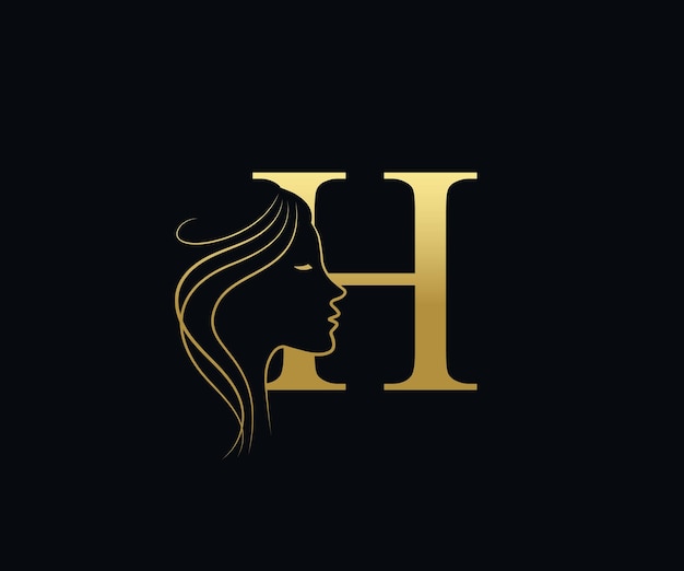 Plantilla de vector de diseño de logotipo de peluquería de cara de belleza de letra H