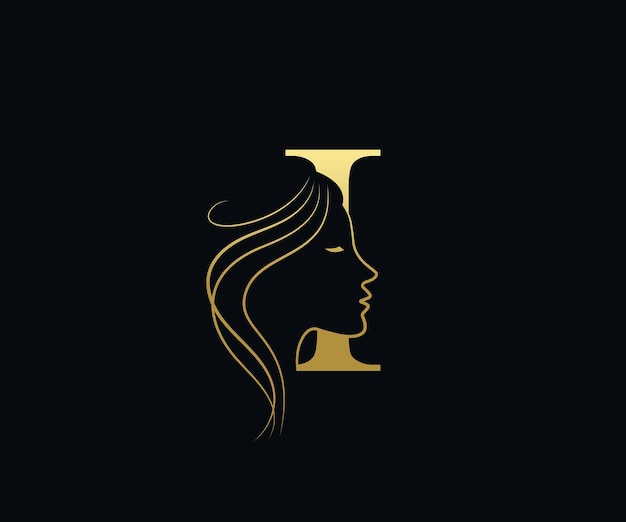 Plantilla de vector de diseño de logotipo de peluquería de cara de belleza con letra I