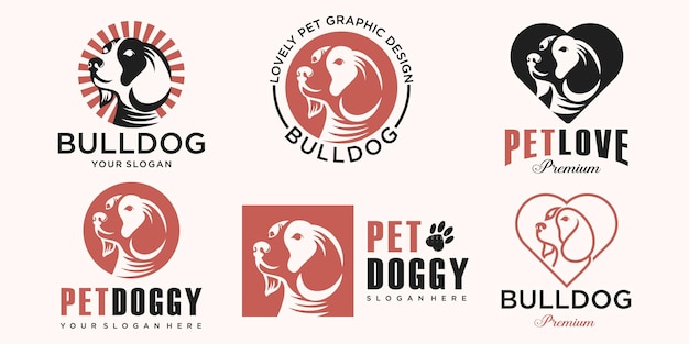 Plantilla de vector de diseño de logotipo de perro Conjunto de iconos de perro logo vintage