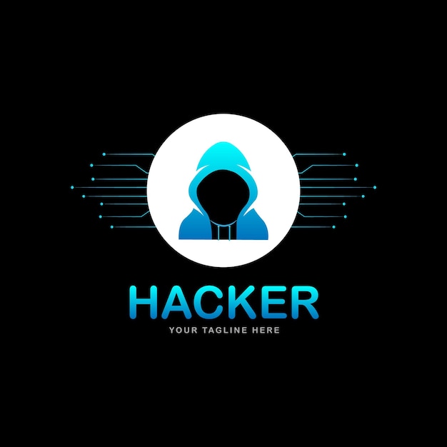 Vector plantilla de vector de diseño de logotipo de personaje de hacker creativo