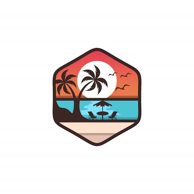 Plantilla de vector de diseño de logotipo de playa