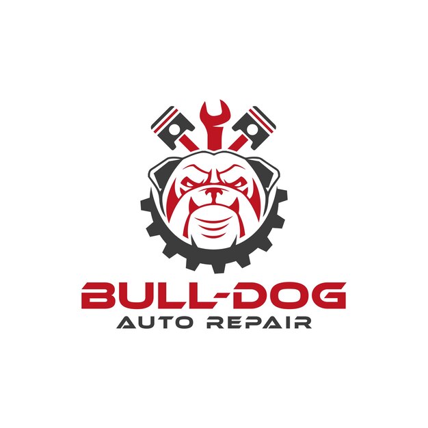 Plantilla de vector de diseño de logotipo de reparación de automóviles bull dog